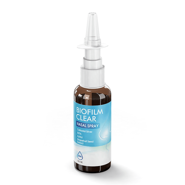 Professional EDTA Nasal Spray bottle by BioFilm Clear featuring colloidal silver and natural biofilm treatment ingredients | Biofilm Clear Spray Nasal